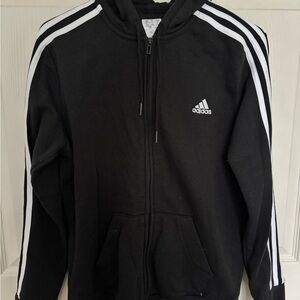 Adidas Black Zip-Up Hoodie with White Accents